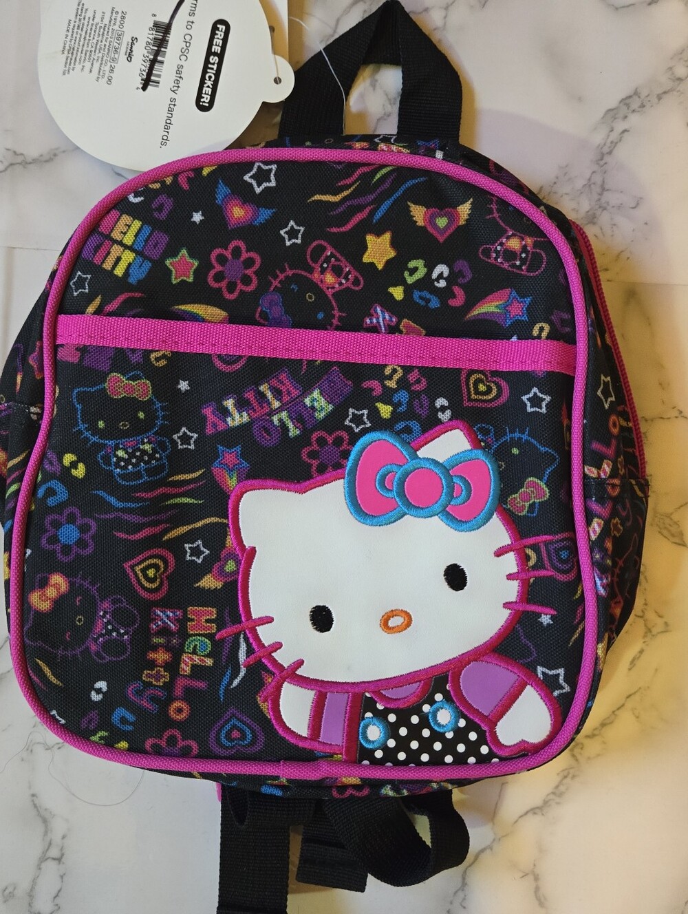 NWT Hello Kitty Girls Kids Black & Pink Colorful Mini Backpack